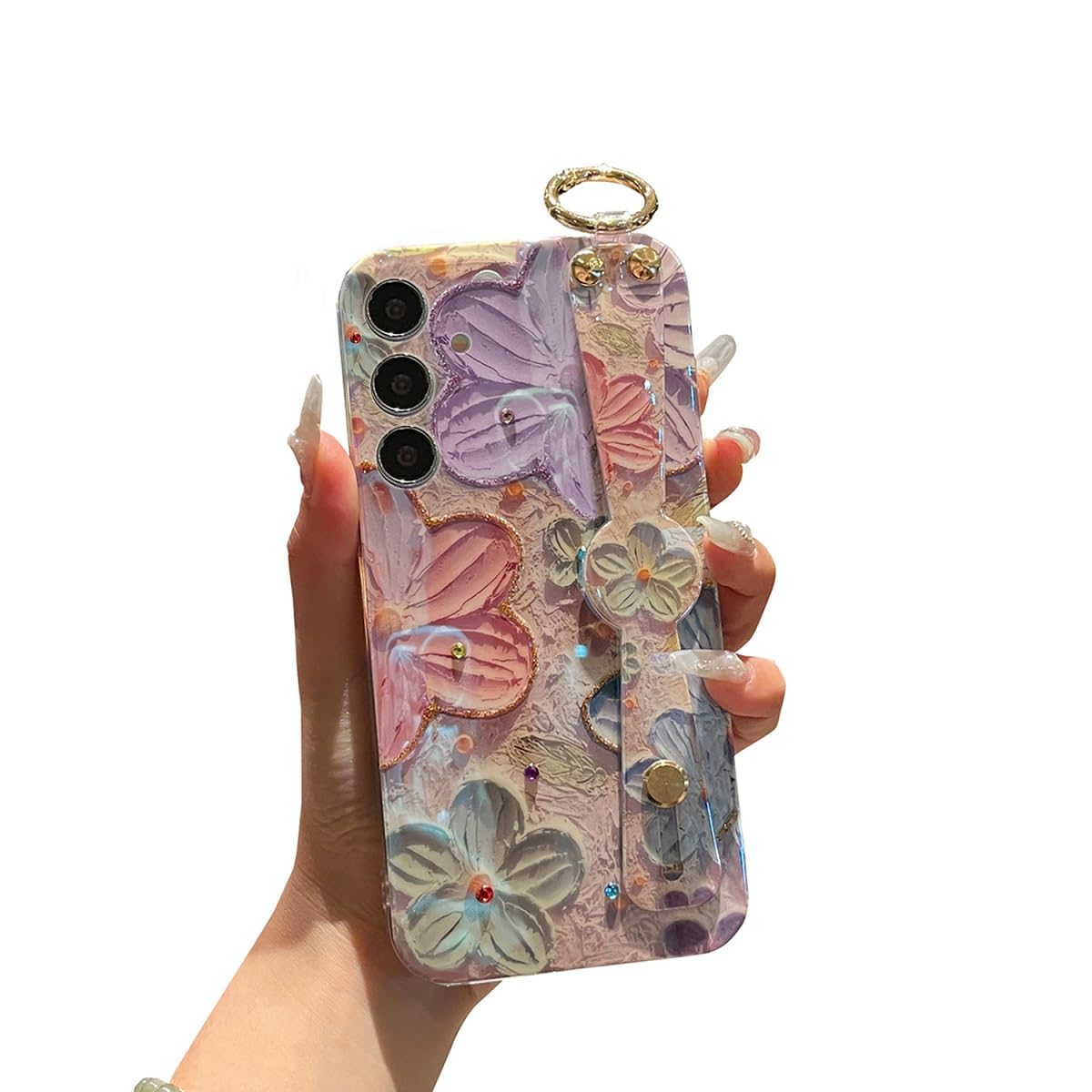 Lastma for Samsung Galaxy S25+ Plus Case 6.7" Cute with Wrist Strap Kickstand Glitter Bling Cartoon IMD Soft TPU Shockproof Protective Phone Case for