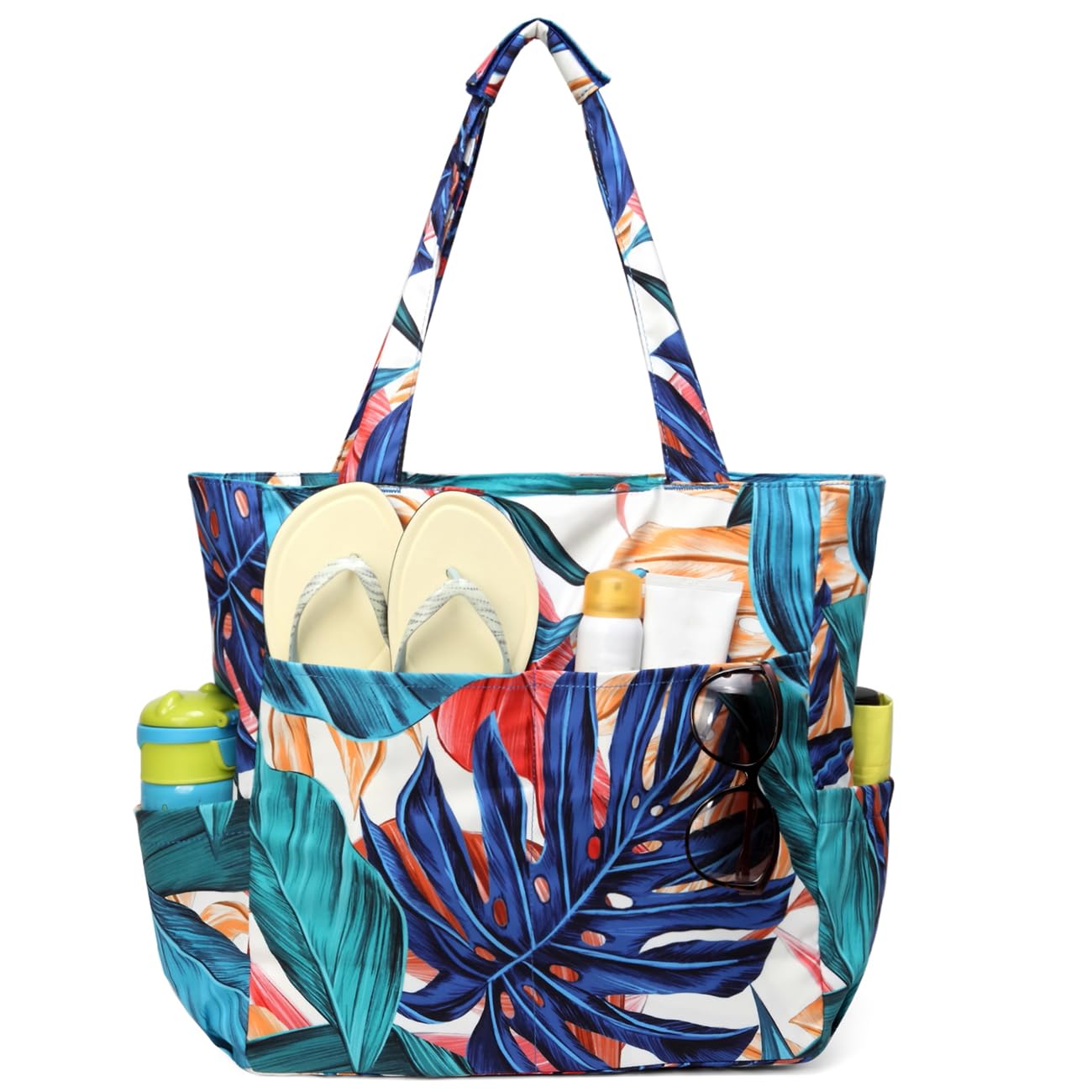 Bolso Playa Mujer, Bolsa Playa Grande XXL Familiar Bolsa de Viaje Impermeable Bolso de Mano Verano Plegable Bolso Shopper Beach Tote Bag para Playa/Viajes/Diario, Hoja Palma