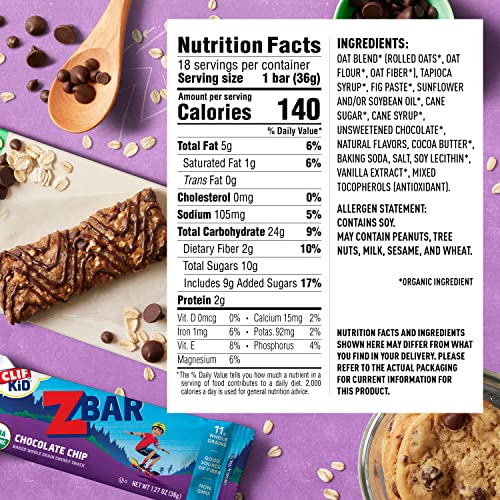 Clif Kid Zbar - Organic Granola Bars - Chocolate Chip - Non-Gmo - Organic -Lunch Box Snacks (1.27 Ounce Energy Bars, 18 Count) #TOP4
