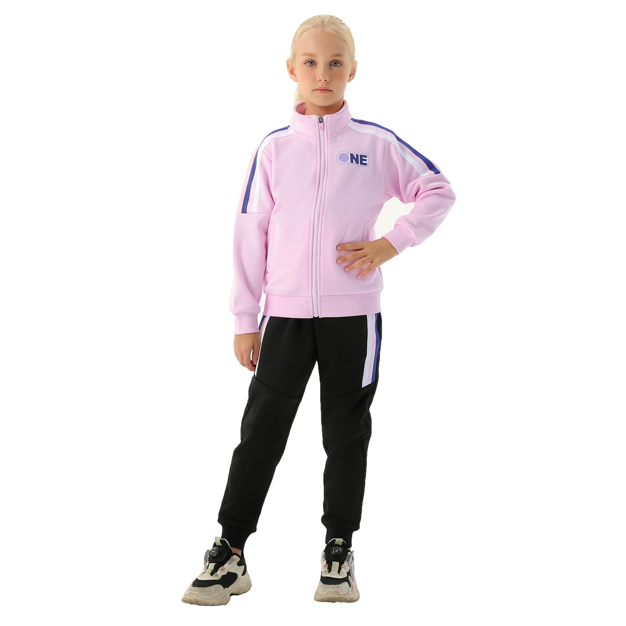 Chándal para niñas, conjunto de sudadera de 2 piezas con cremallera frontal completa, chaqueta clásica y pantalones, conjunto de chándal para niñas (4-15 años)