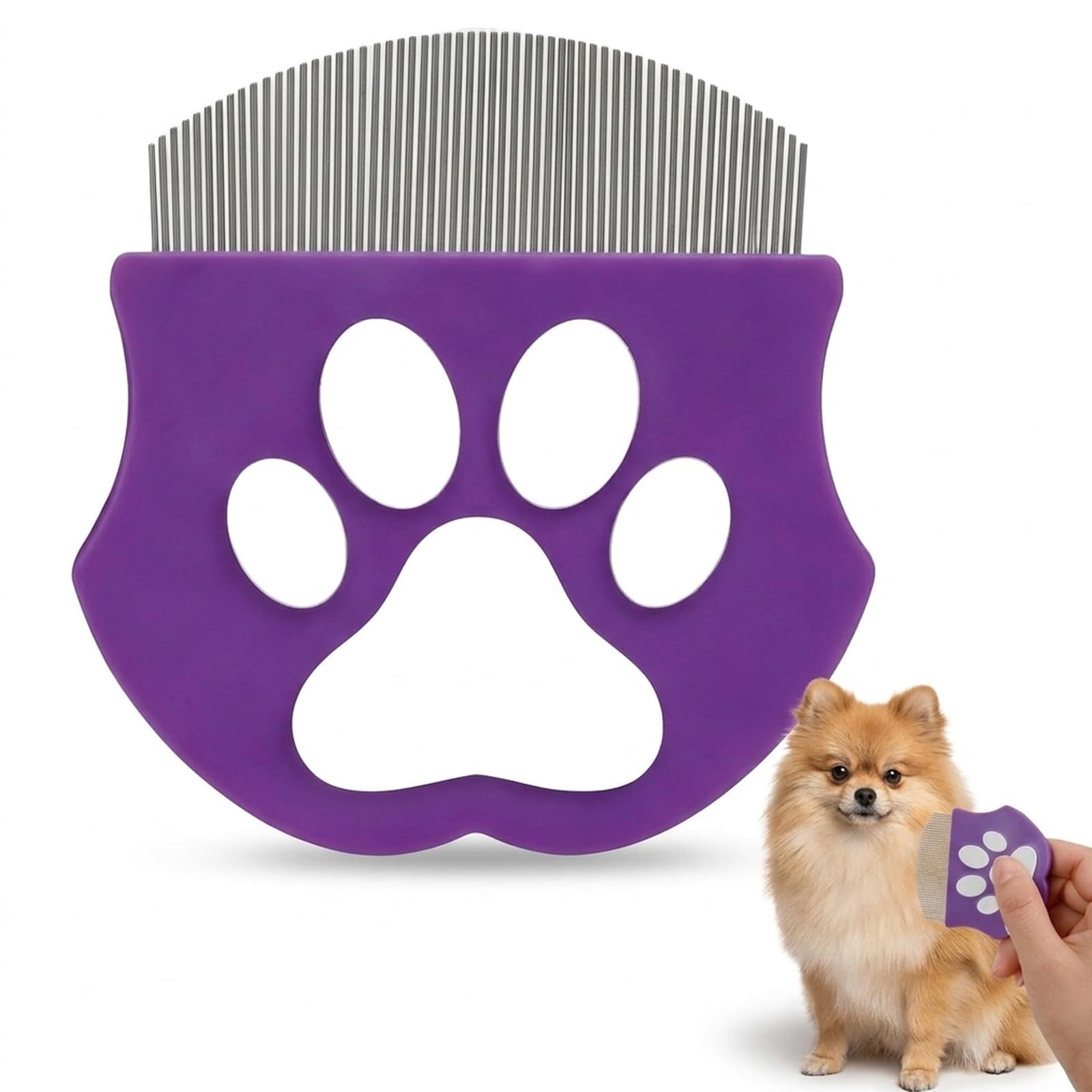 Flea Comb for Dogs, Tear Stain Remover Dog Flea Comb, Professional Eye Flea Combs, Cat Flea Combs Gentle Round-Head Grooming Tool for Cats Small Medium & Large Pets (Purple)