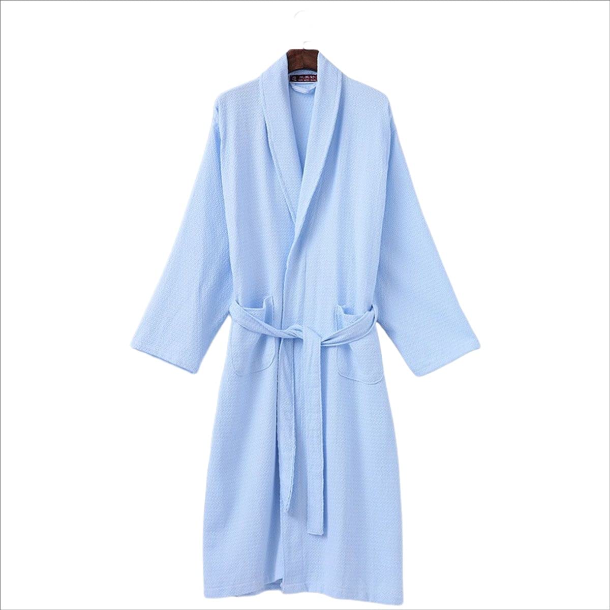 Robe de chambre gaufrée style kimono bleu L pour spa et sauna