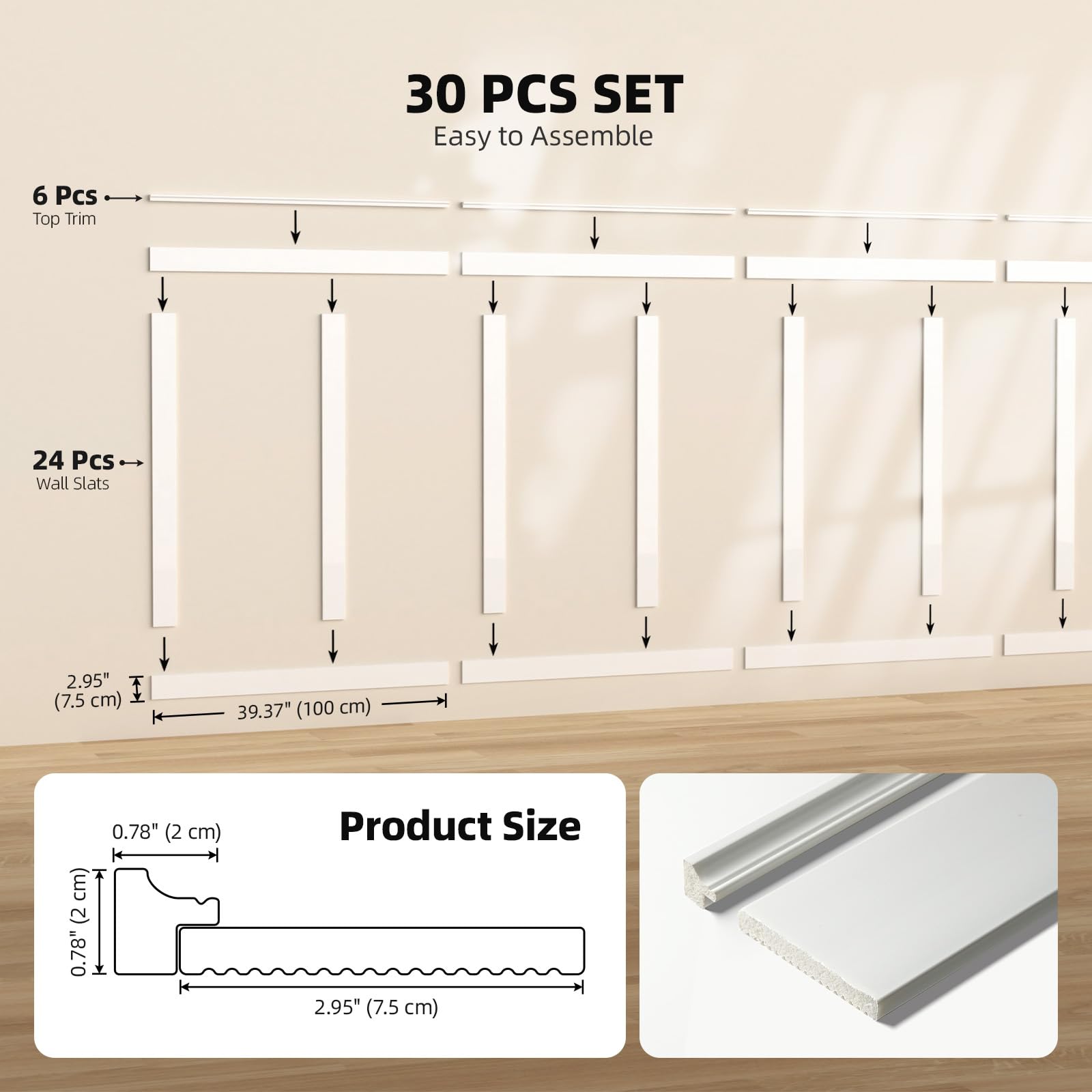 WADILE Kit Pannelli da Parete Board and Batten Rivestimento | Verniciabile In PS, 24 Modanature, 6 Profili Di Finitura, Pannelli Decorativi, Soggiorno Camera Da Letto Corridoio