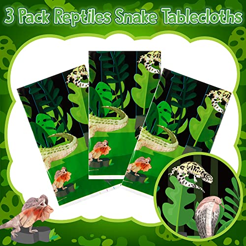 Image of Disposable Plastic Table Cover - 3 Packs(54x108 Inch) Reptile Swamp Tablecloth Disposable Waterproof Plastic Rectangle Table Cover Player Sports Tablecloth Birthday Party Decoration Supplies