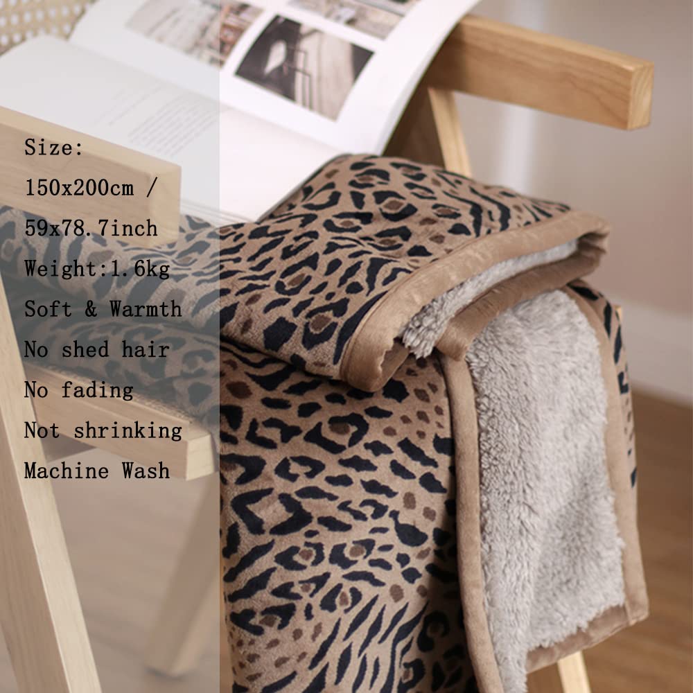 Hggzeg Elegante coperta in pile leopardato caldo e spesso, 150 x 200 cm