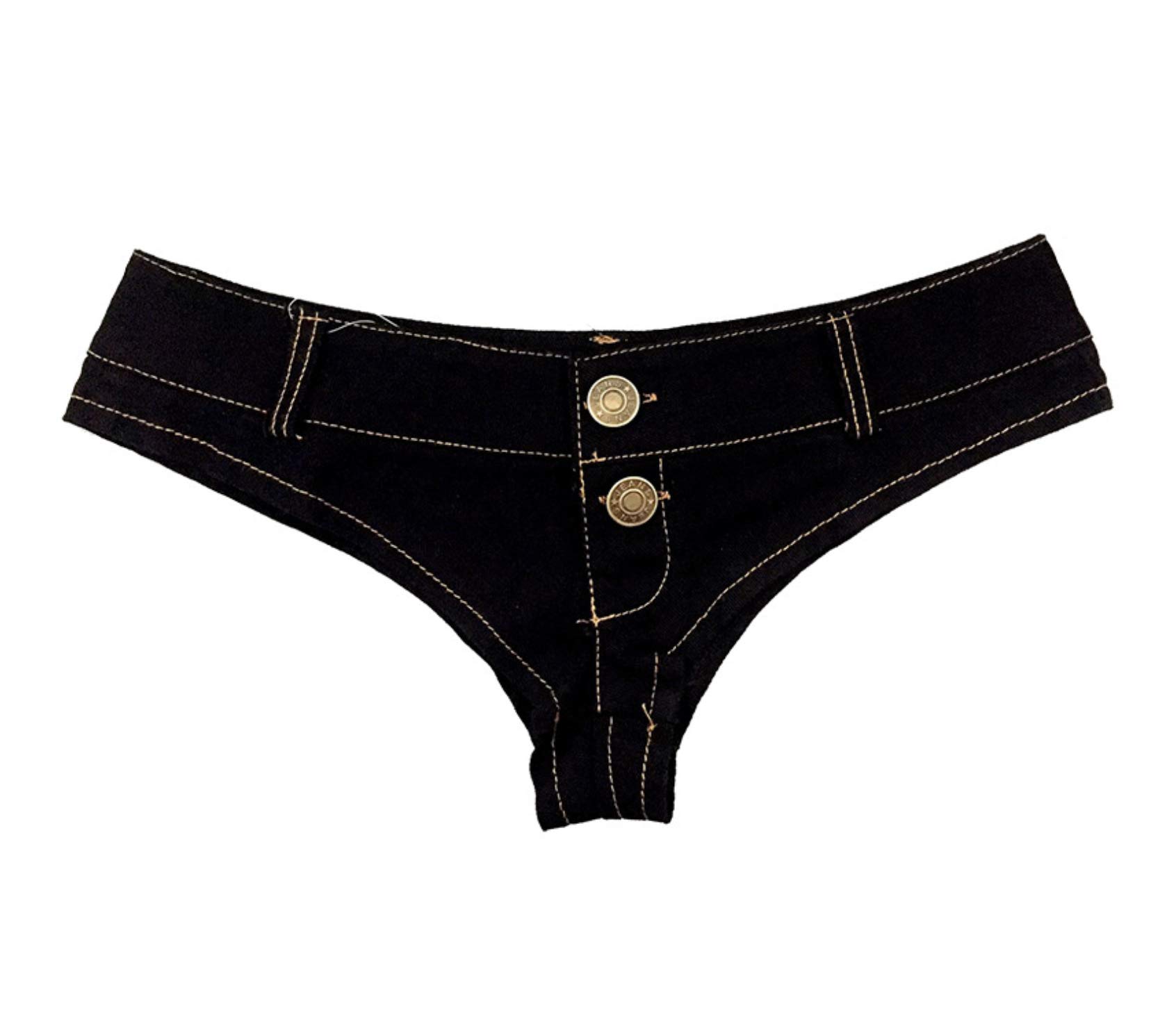 Cheeky Folie Women's Black Sexy Denim Short Cut Off Thong Low Raise, Size S, Ref Sj6-7