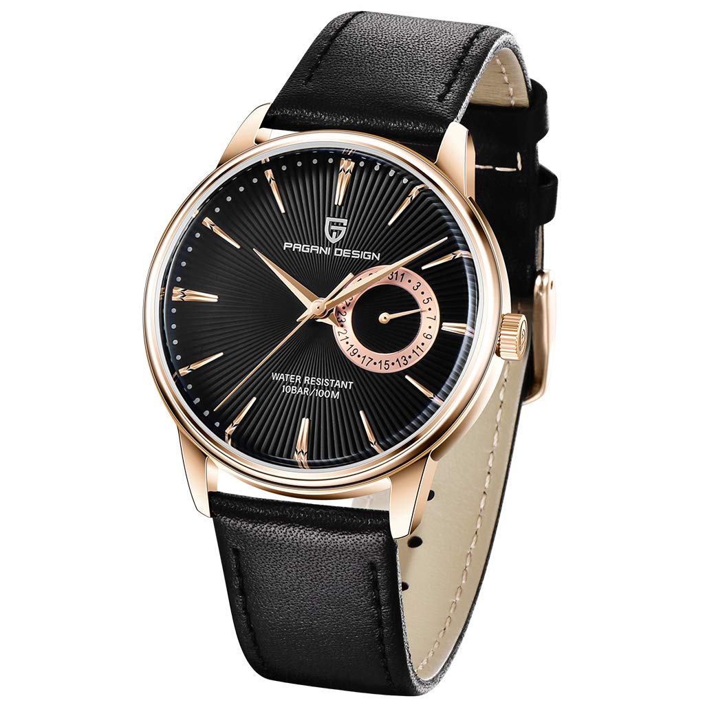 Pagani Design Vintage Men's Watch VH65 Quartz Movement Stainless Steel Leather Strap Waterproof Business Sport Wristwatch Date Display