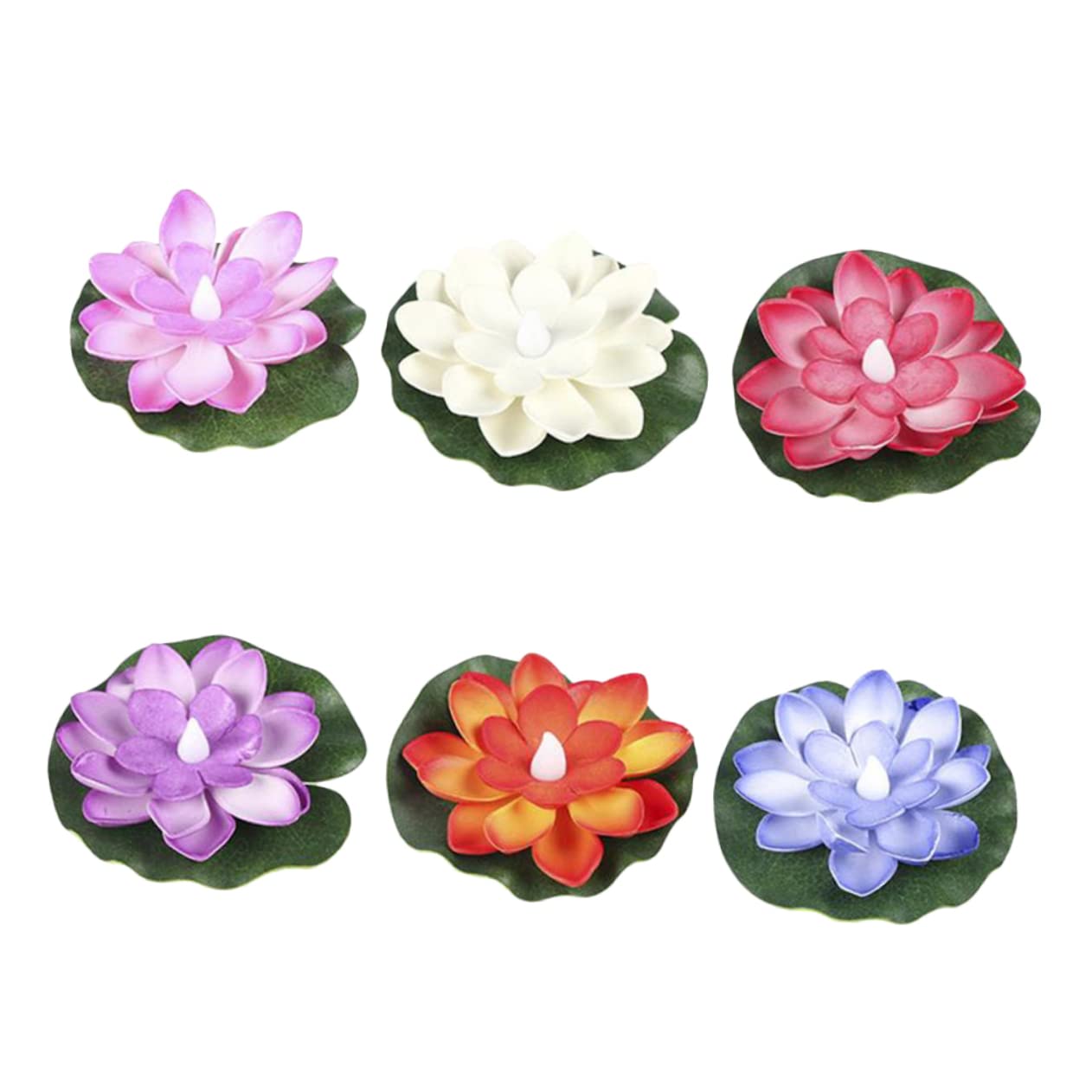 7 Sätze Lotus Schwimmende Wasserlampe Solar Wasserbrunnen Teichbelüfter Pool Skimmer Netz Brunnen Teiche Solar Teichbrunnen Wasserbrunnen Outdoor Solar Aquarium 6 Stück * 7