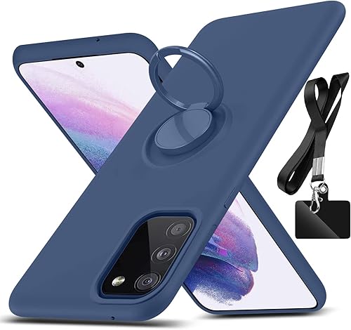 AYSZNBLA Funda para Samsung Galaxy S20 FE, con soporte de anillo giratorio de 360 y correa de silicona líquida, delgada, a prueba de golpes, funda
