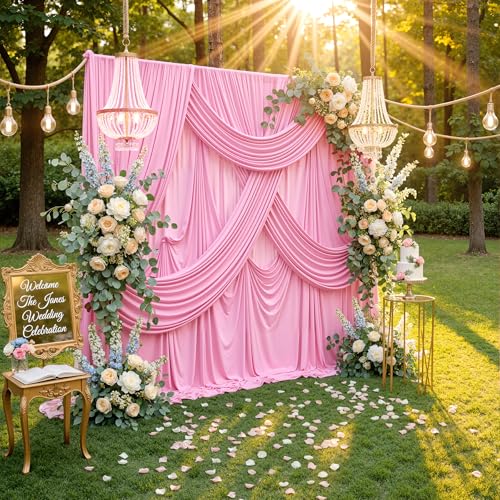Cortinas fondo rosa sin arrugas 20ft x 10ft para fiestas miniatura 6