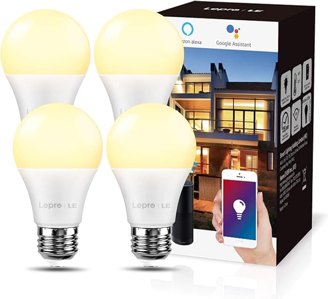 Lepro E27 Smart Bulb, WiFi Smart Light Bulb, Works with Alexa and Google Home, Dimmable LED Bulb Screw, 9W = 60W, Warm White 2700K, 806lm, App and Voice Control, No Hub Required, Pack of 4