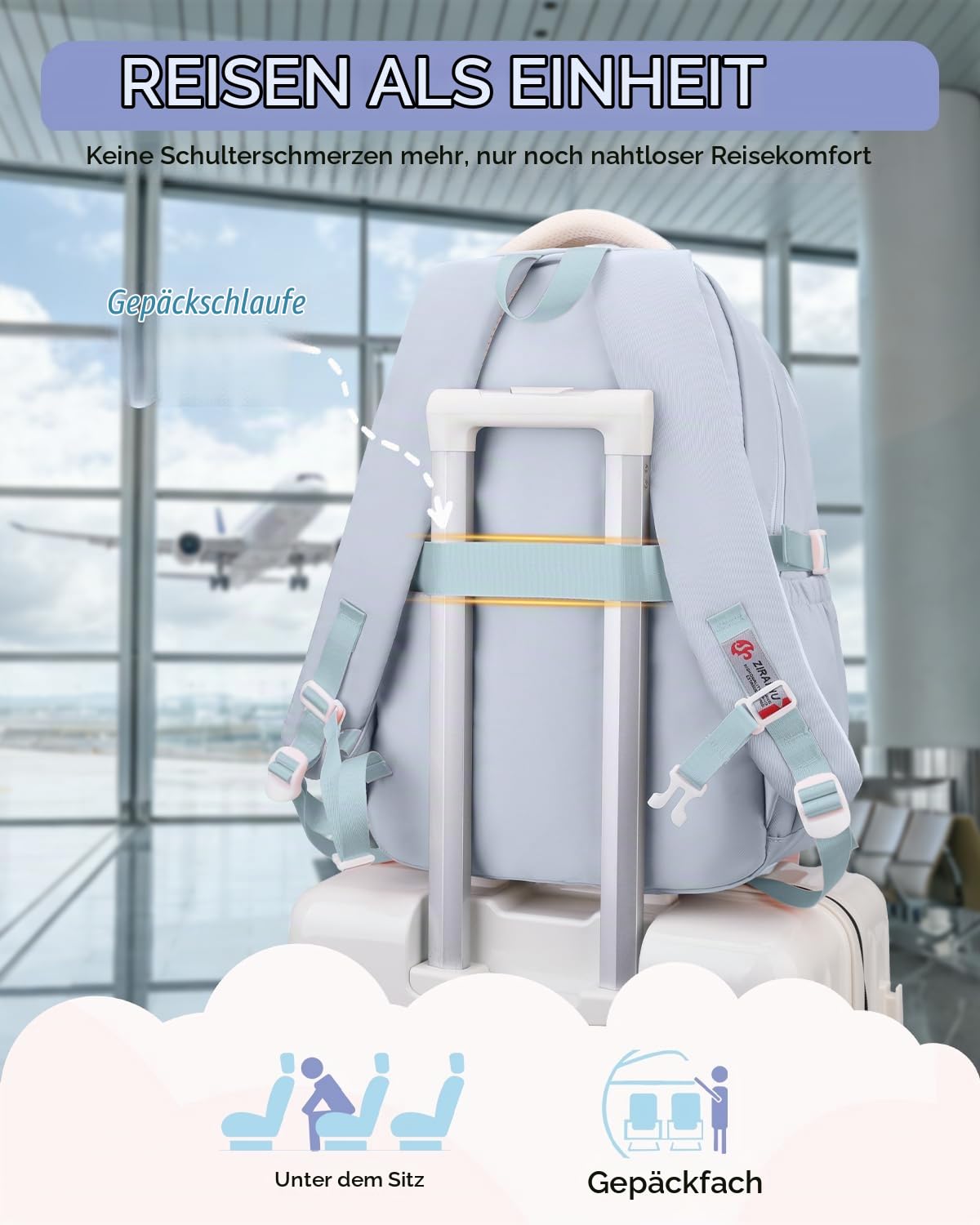 Amythe Schulrucksack für Teenager Mädchen Rucksack Wasserdicht Mit Trolley-Schlaufe, 30L Tagesrucksack Teenager für Laptop 15.6‘’, Schulranzen Mädchen für Schule & Reisen, Blau