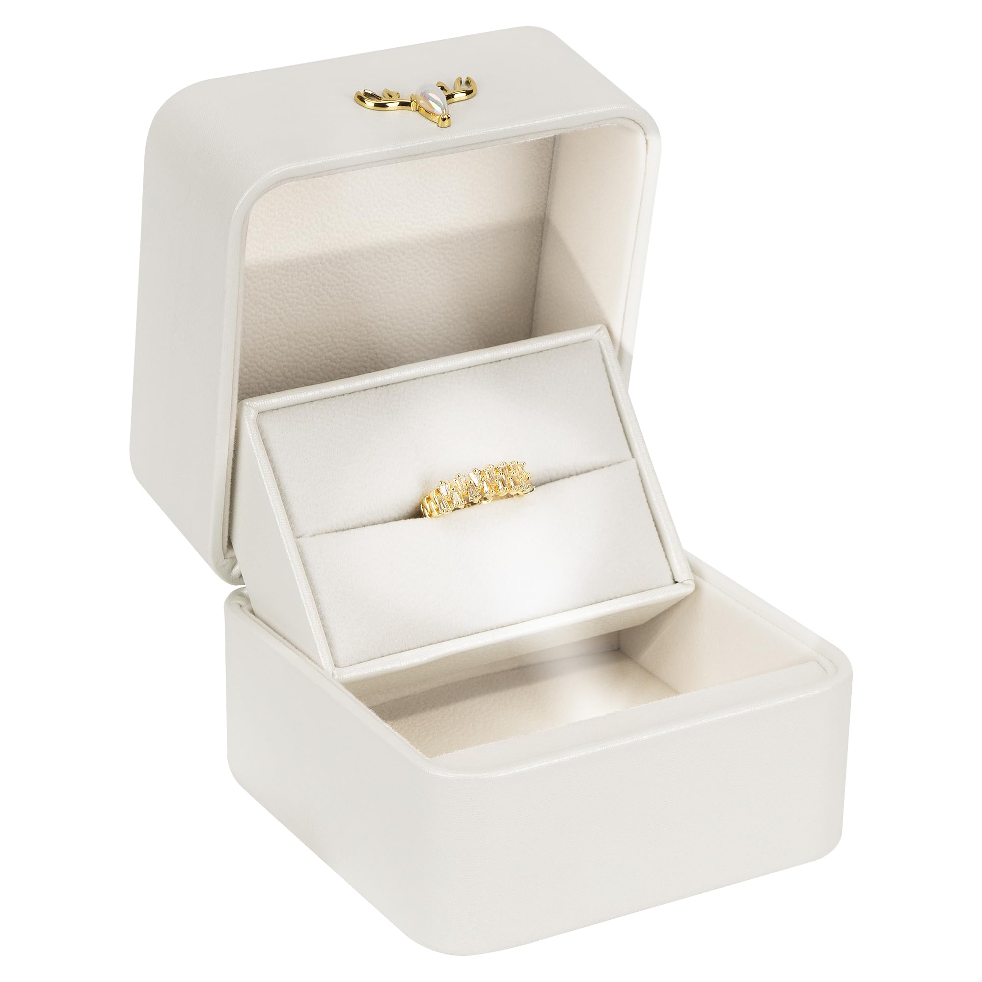 CAIRIACCAIRIAC Proposal Ring Box, Luxury Wedding Ring Case, White Ring Box with LED for Anniversary Engagement Ceremony Birthday Valentine's Day