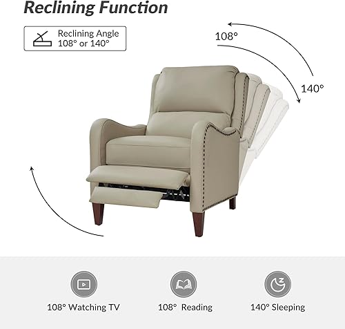 Miniatura 4 de HULALA HOME Silla reclinable de cuero moderna silla reclinable con respaldo y reposapiés ajustables sofá casual de cuero individual cómoda silla de