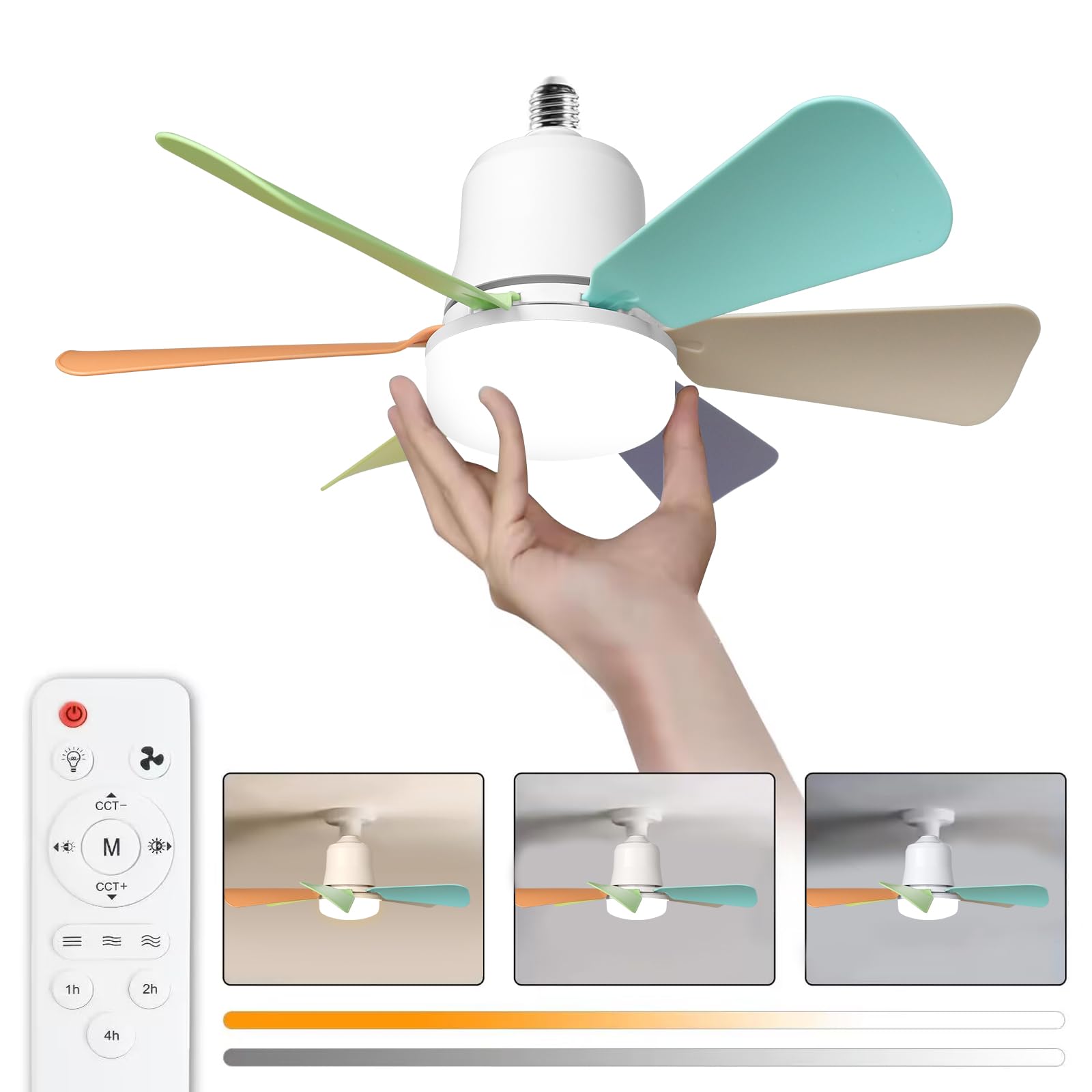himmel Ceiling Fan with Light, 30 W Ceiling Lamp with E27 Socket, Dimmable LED Ceiling Fan for Bedroom Living Room, 3 Speed