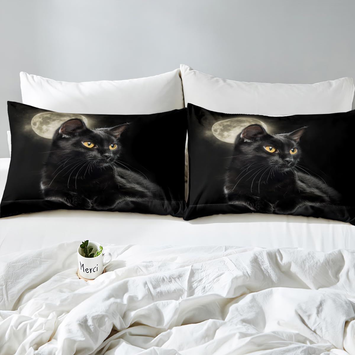 Homemissing Gatto Parure da letto Carino Modello di Gatto Nero Copripiumino 200 x 200 cm Animali stampato Ragazza Ragazzo Copripiumino Fattoria Gatto Decorazione Biancheria da letto Set con 2 federe
