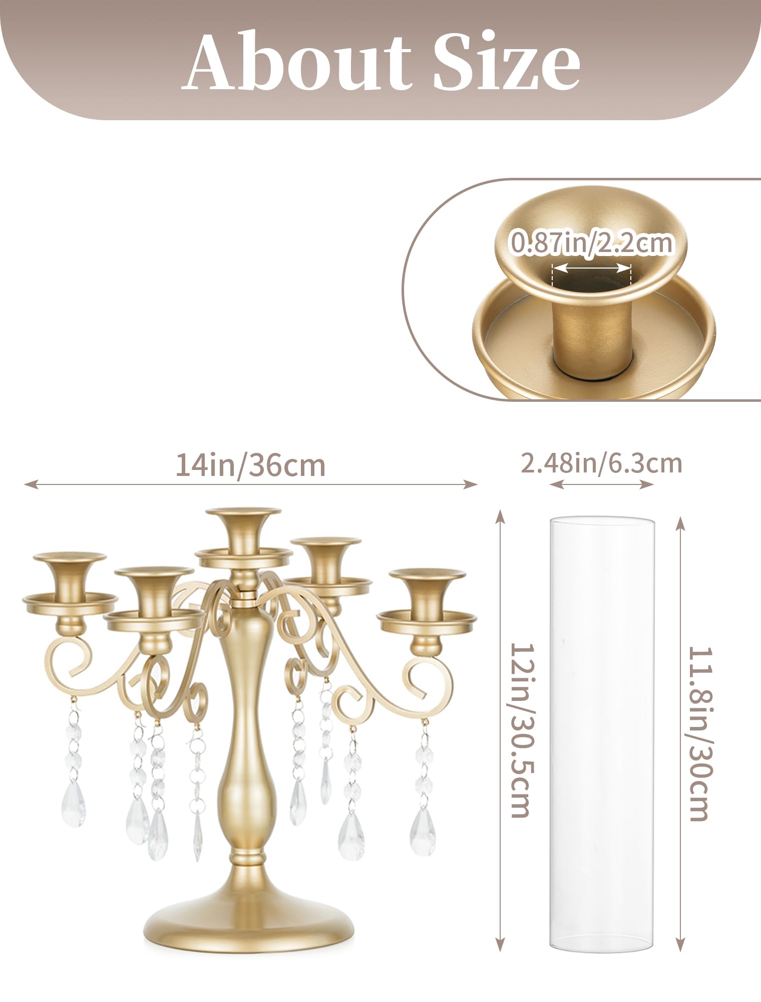 Sziqiqi Bougeoirs Candélabres Chandelier Or: Chandelier 5 Branches pour Centre de Table de Mariage - Candélabres Vintage avec Verre en Forme D'ouragan pour Dîner en Plein air Fête de Noël Anniversaire
