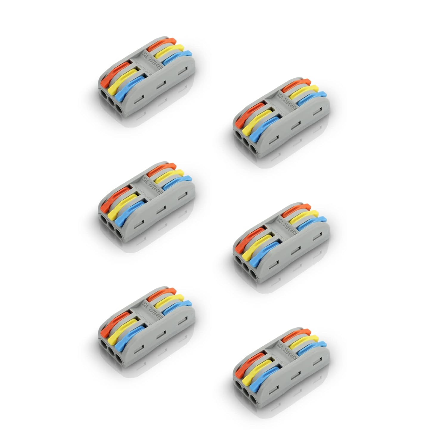 Lever Wire Connectors – Wire Splice Nuts - Electrical Connectors Kit with Colored Code - Quick Splice Wiring - 32A/ 250V - 6 Poles 28-12 AWG (50 Units)