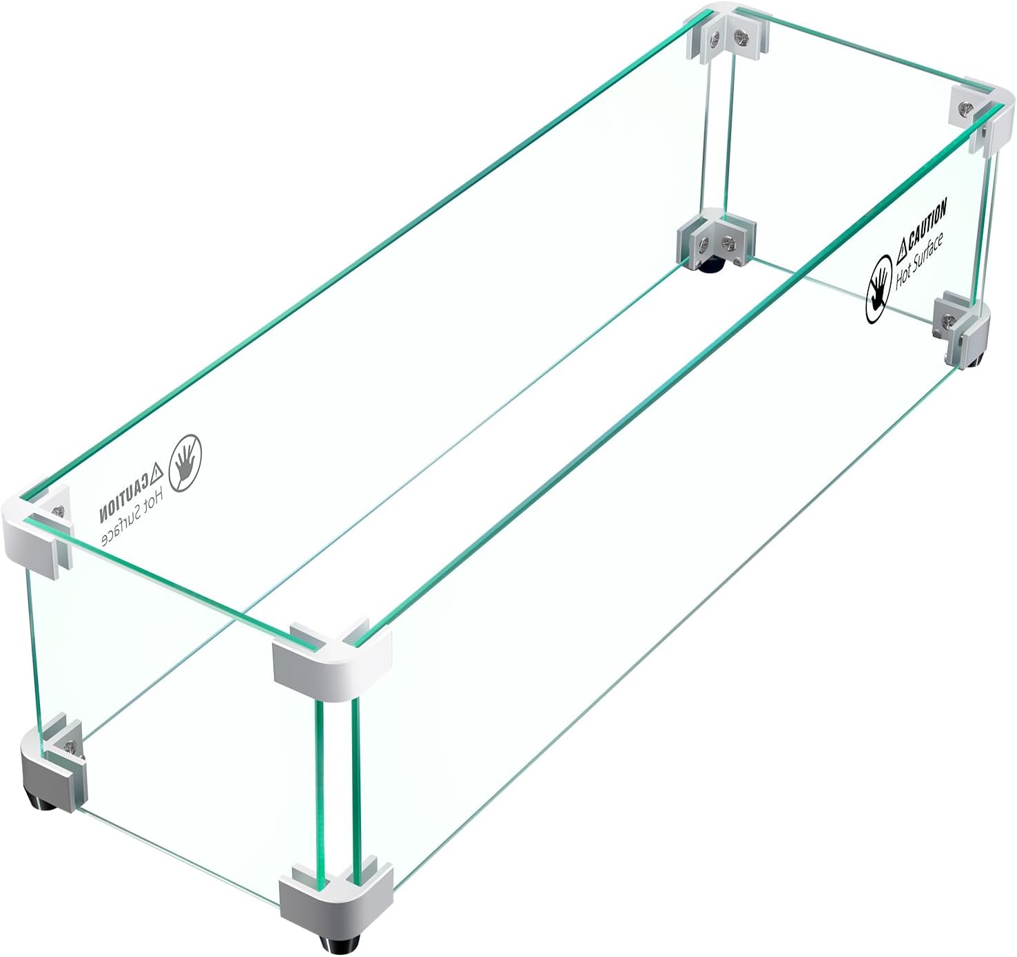 Fire Pit Wind Guard - 23.5" x 7.5" x 6.5" Fire Pit Glass Wind Guard for Rectangular Outdoor Fire Pit Table, Thick and Durable Tempered Glass w/Hard Aluminum Corner Brackets, Easy Assembly