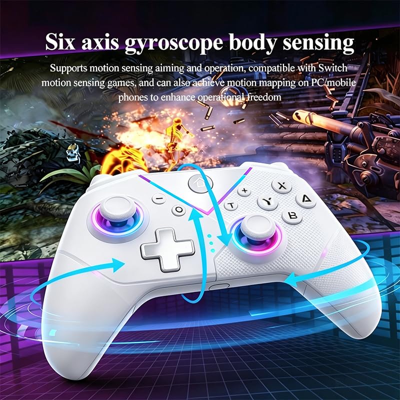 Ahuamty Wireless Bluetooth Controller for Switch 2/Switch/PC/Android/IOS/Steam, Hall Effect Joysticks & Triggers for Zero Drift, 6-Axis Motion Control with RGB, Turbo & Macro