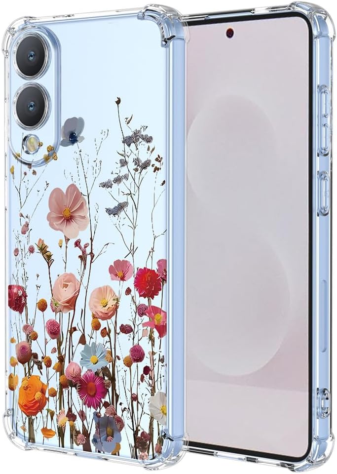 Samsung s25 Edge – SEAHAI Coque pour Samsung Galaxy S25 Edge, Ultra Mince Élégant Souple Silicone Fleurs Colorées Brillant Antichoc Cover Transparent TPU Gel Case – Flower Dance