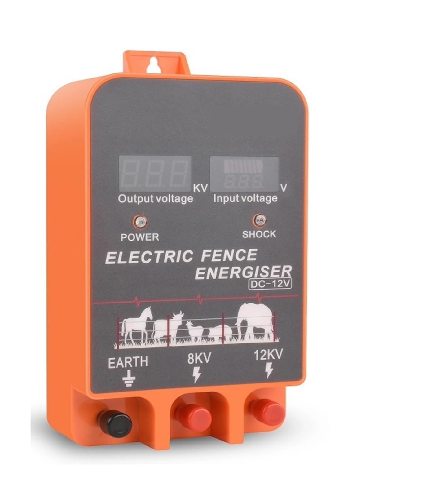 Pastor Electrico, Energizador de cerca eléctrica de 10 km, 2,5 julios, con pantalla LCD, controlador de energizador de 2,5 julios y 12 V for granjas, ganado, vacas, ganado vacuno y caballos