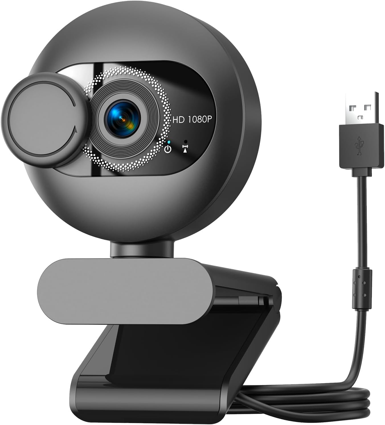1080P HD Webcam with Microphone, Noise Cancellation, Privacy Cover, Wide-Angle Lens, Auto Light Correction, Plug & Play USB Web Camera for Laptop, Desktop, PC, Mac, Zoom, Skype, Streaming (Black) — view 10