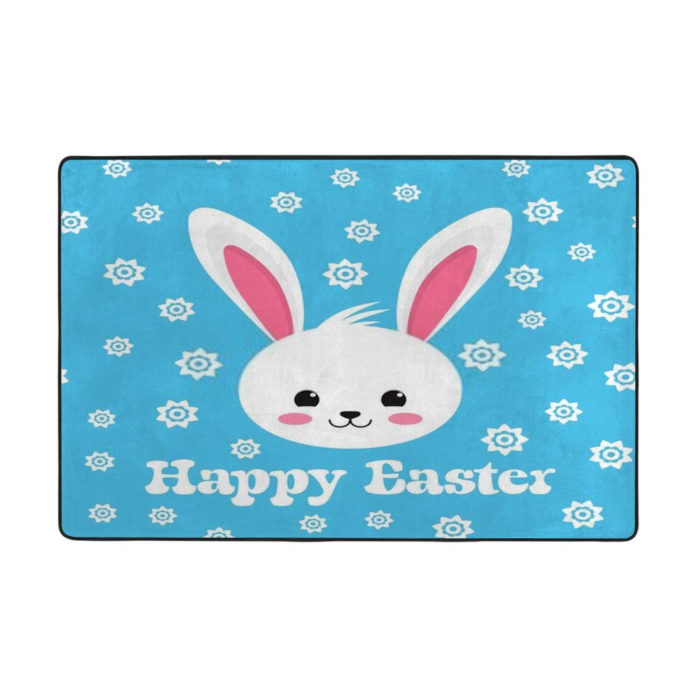 Tapis de salon Happy Easter Lapin pour décorer votre terrasse en grand format 80X58Inch