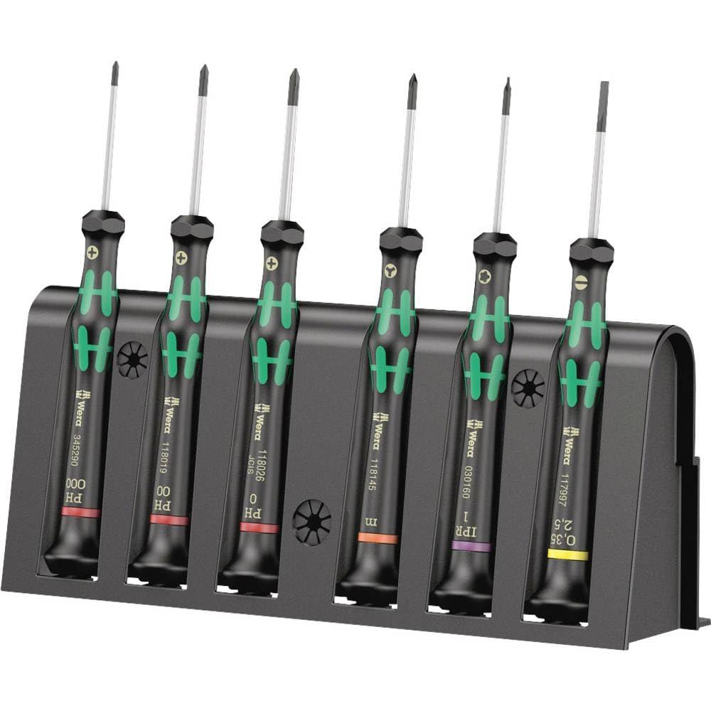 Wera 05030181001 2050/6 Jeu de tournevis électronicien + Rack, 6 Pièces, Vert