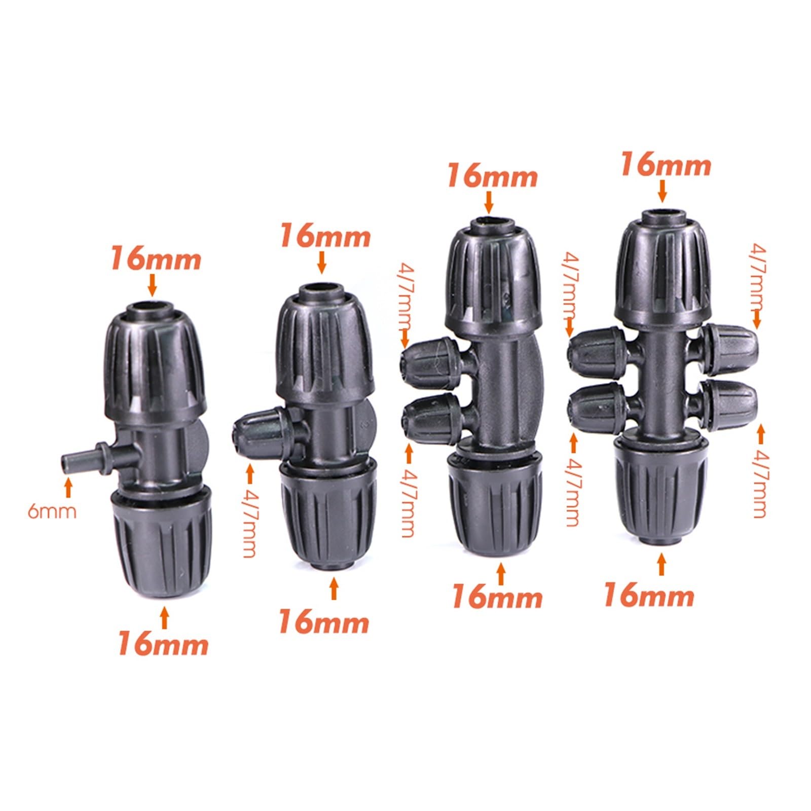 10PCS 3/4/6 Vie 16mm A 4/7mm Giunto for Tubo Flessibile Con Tappo di Blocco Tee irrigazione del Giardino Tubi Connettore 1/2 "Raccordi for Tubi di Irrigazione(16mm Valve)