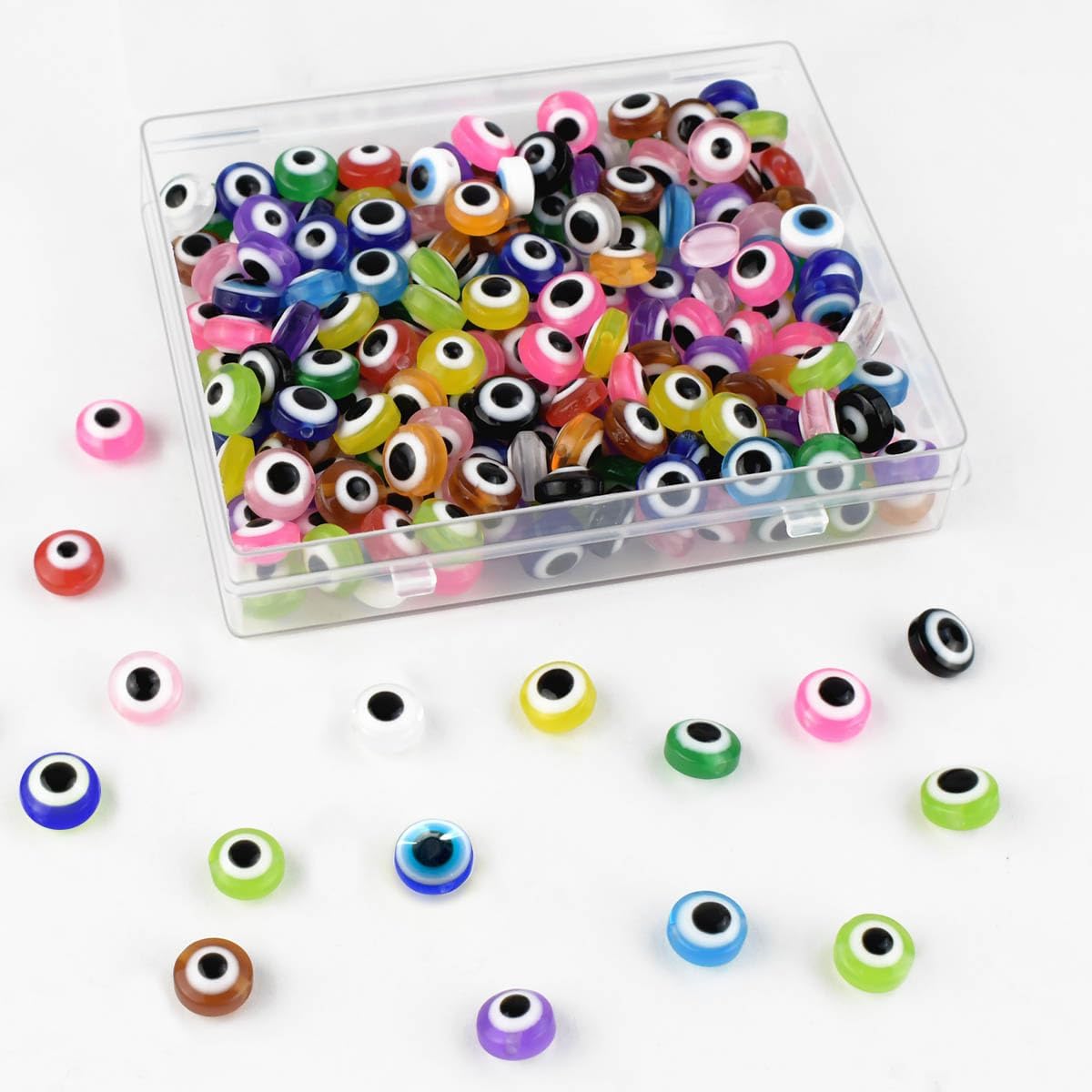 200 Pieces Evil Eye Beads Kit for Jewelry Making - Flat Round Resin Beads With Hole 8MM for DIY Bracelet Necklace Earring Craft - Charms Spacer Beads for Bracelets (Mix Colors)