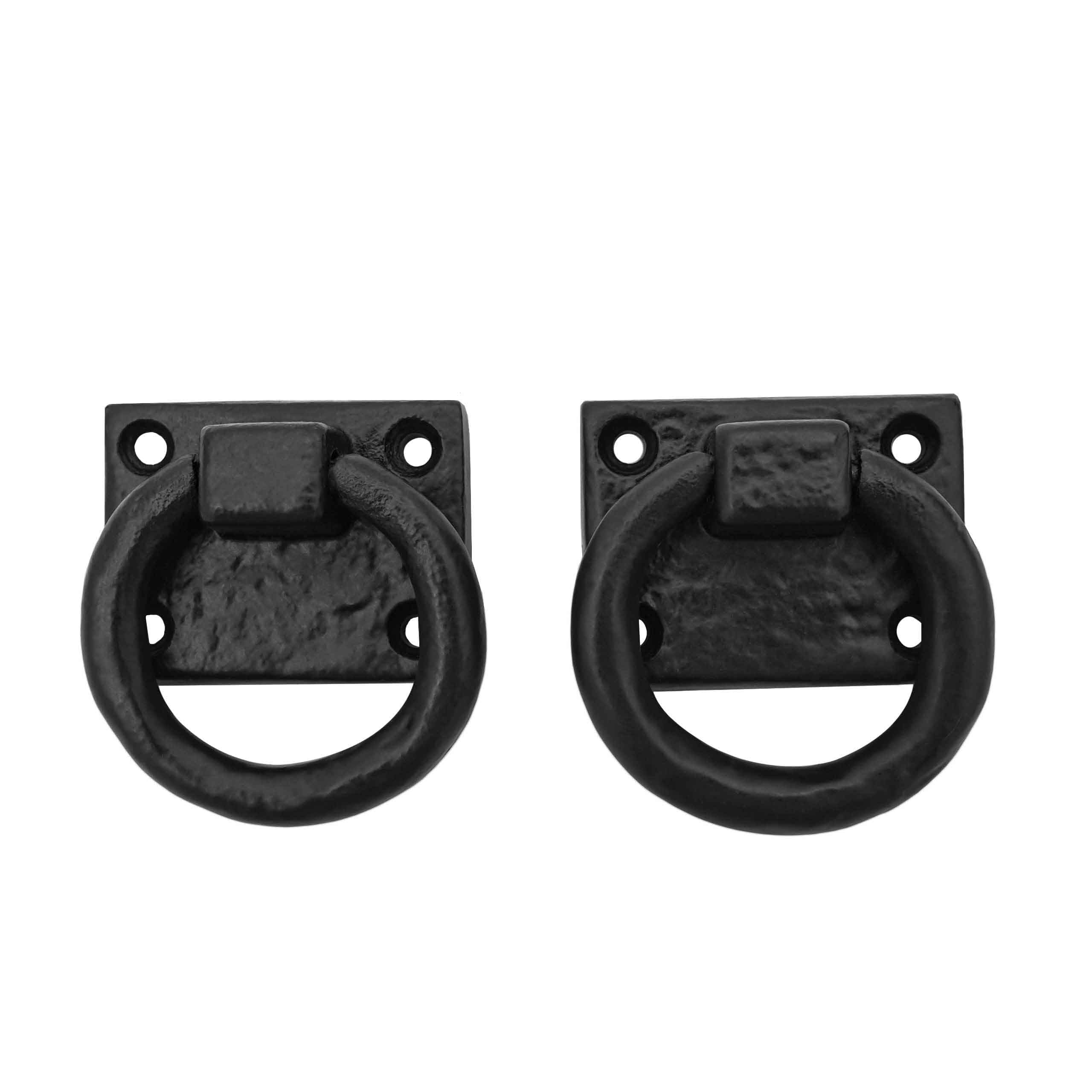 SaKeGa Mystic Colonial Cast Iron Ring Pull Handles – Blackened Hammered Finish – Antique Style for Cabinet, Drawer & Cupboard Hardware with Screw (Vintage Ring Pull Pack of 2) — image 1
