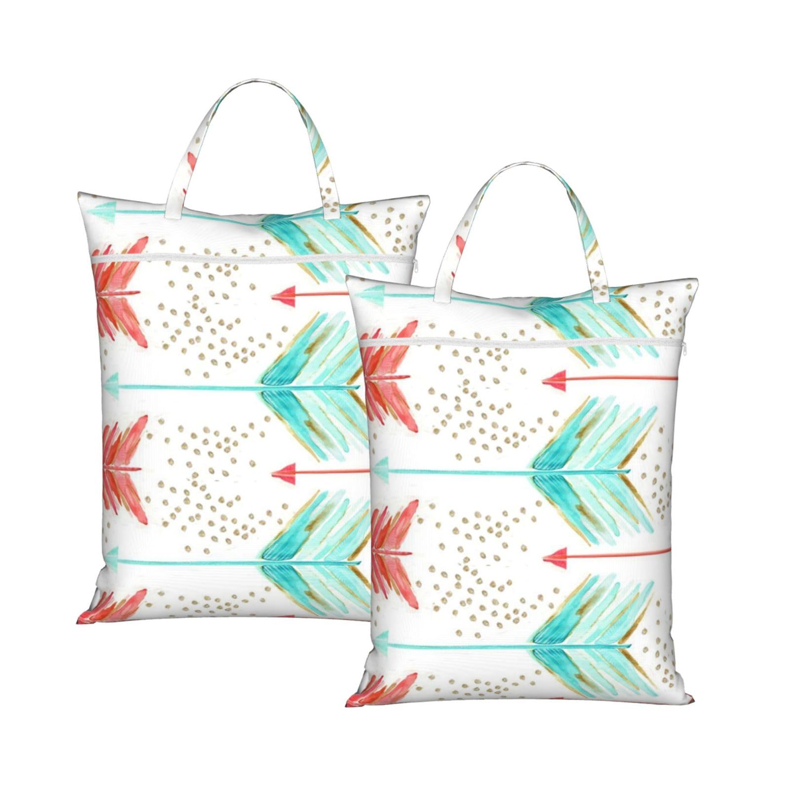 YFSGDLBN Coral and Teal Arrows printed Travel dirty laundry bag clothes pack Storage Basket Bag