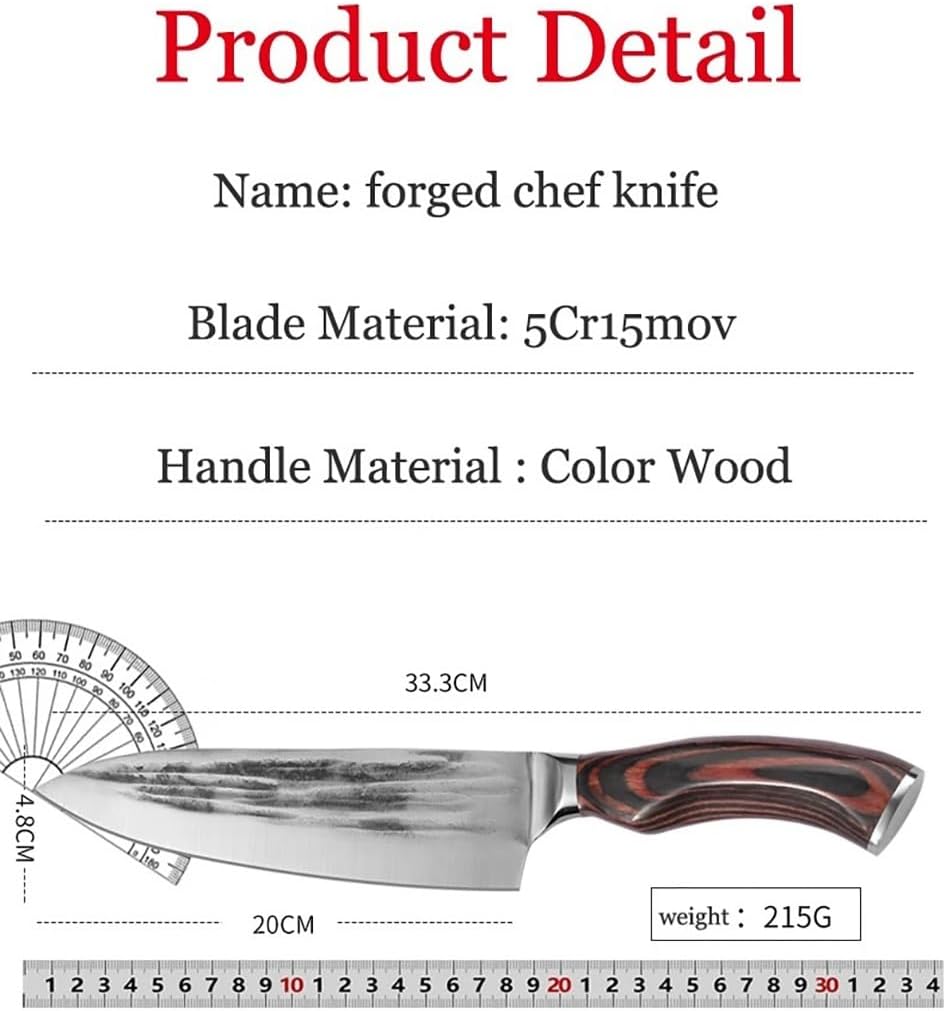 Meat Cleaver,Cleaver Knife Handmade Forged Chef Knife 5Cr15mov Master Forged Chef Slicing Knife Sharp Blade Kitchen Knife Full Tang Handle Tools