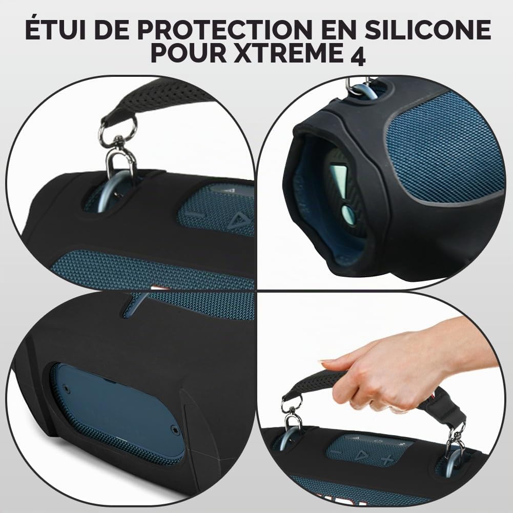 Housse en Silicone pour JBL Xtreme 4 Haut-Parleur Bluetooth Portable – Étui Protecteur Antichoc avec Sangle de Transport, Housse Antidérapante pour Voyage en Extérieur