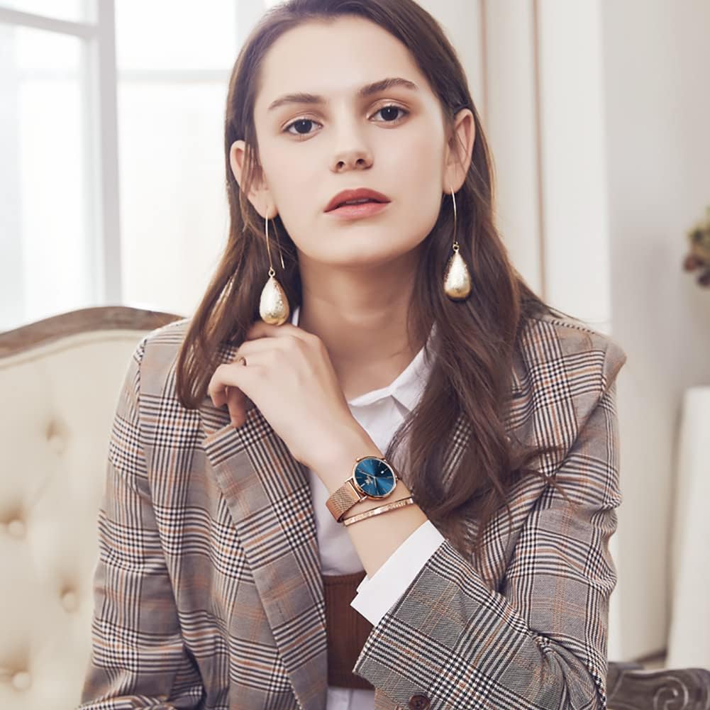 OLEVS Orologio da polso da donna con cinturino in rete ultra sottile impermeabile al quarzo giapponese alla moda e data