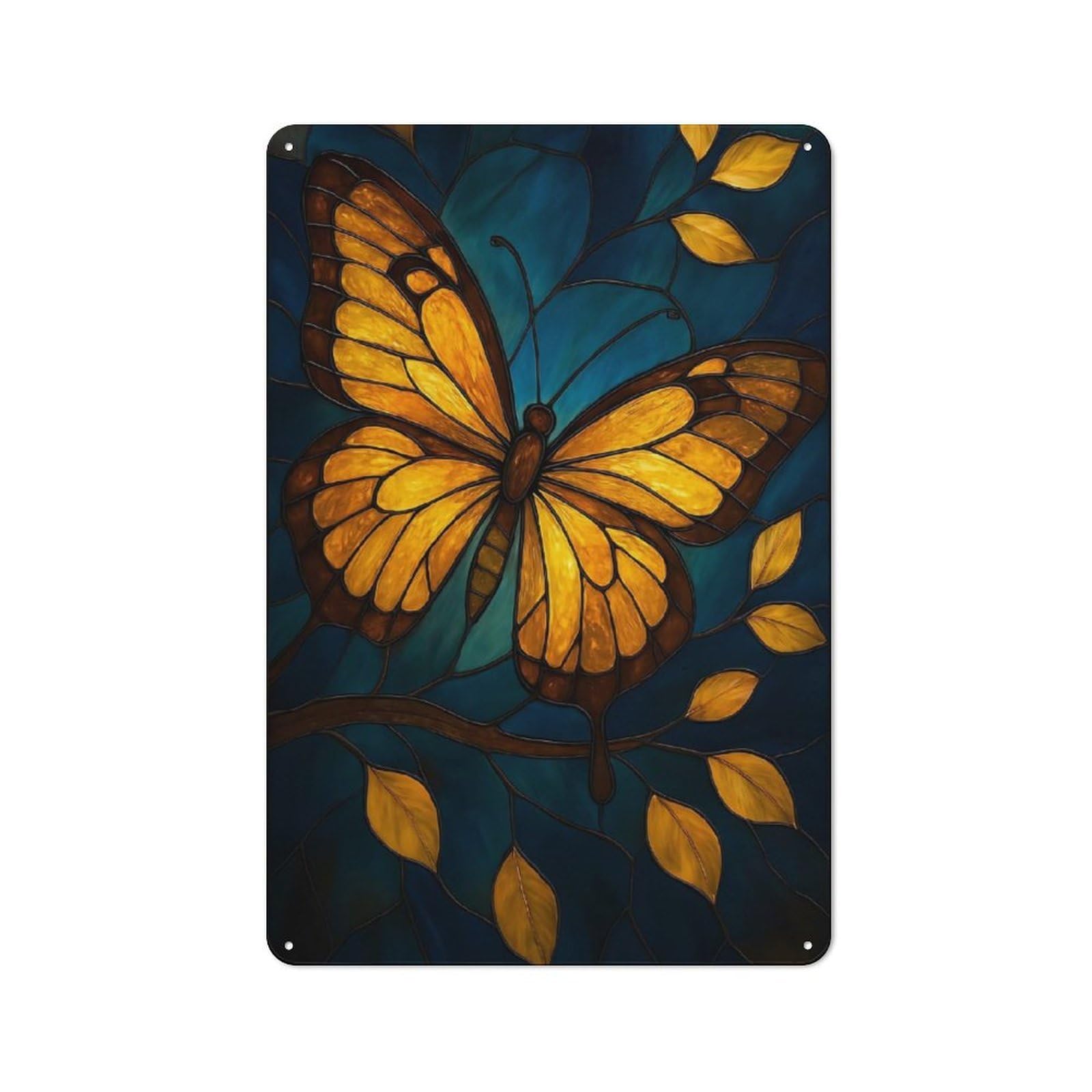 Junmoney Stained Glass Butterfly Vintage Metal Plaque 30X20cm, Bistro Wall Plaque For Coffee Bar, Kitchen, Bistro Or Tea Corner