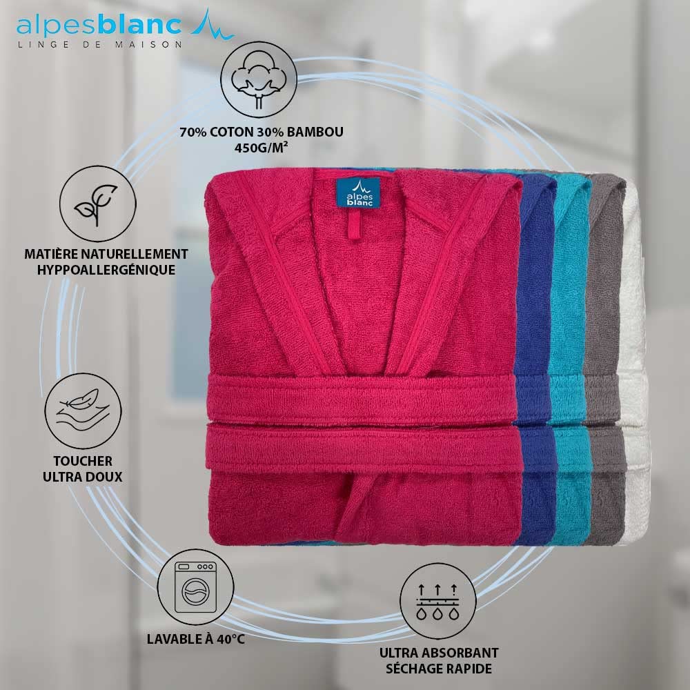 Peignoir de Bain à Capuche 70% Coton 30% Bambou 450 g/m² – Ultra-Absorbant | Doux & hypoallergénique • Chaud & confortable • Ceinture ajustable • Capuche & poches • Lavable 40°C • Mixte
