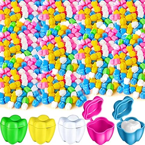 Taiyin 200 Pcs Colorful Tooth Savers Box, Plastic Tooth Holders Bulk for Boys Girls Kids Keepsake, Goodie Bag Fillers, Party Favor, Dentist Office, 5 Colors, 0.6 x 0.75 x 0.6 Inch Cover