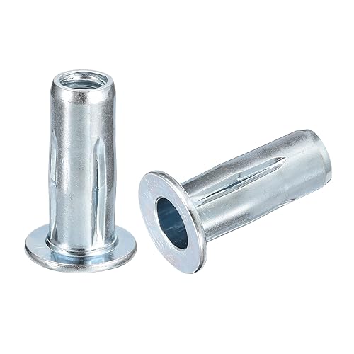 uxcell M8 - Tuercas remachadoras de agarre múltiple, 5 piezas de vástago preabombado, cabeza plana, tuerca de inserción roscada de acero al carbono
