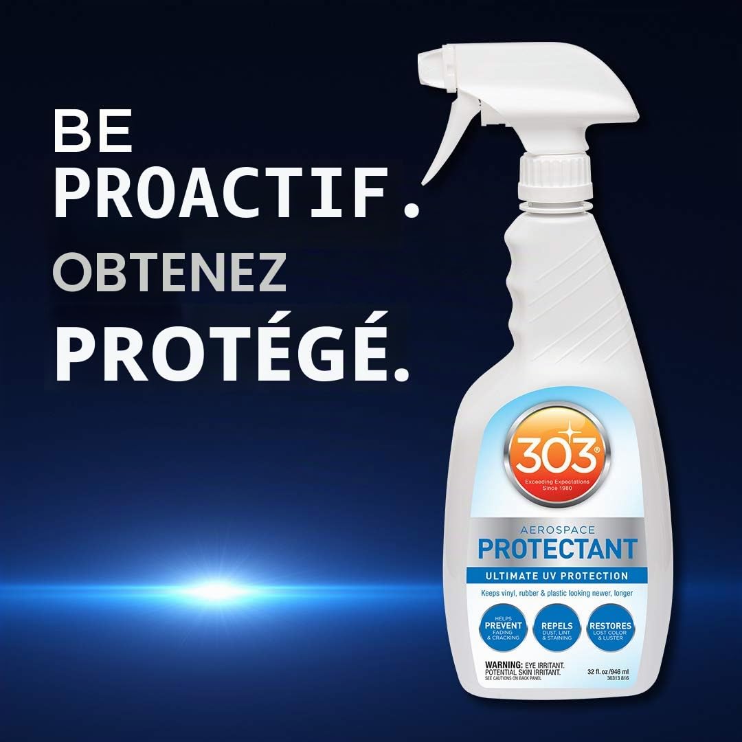 303 (30313) Aerospace Protectant Spray de protection UV pour plastique, vinyle, caoutchouc et cuir, finition mate, protège contre la décoloration et la fragilisation, 946 ml + gants en nitrile