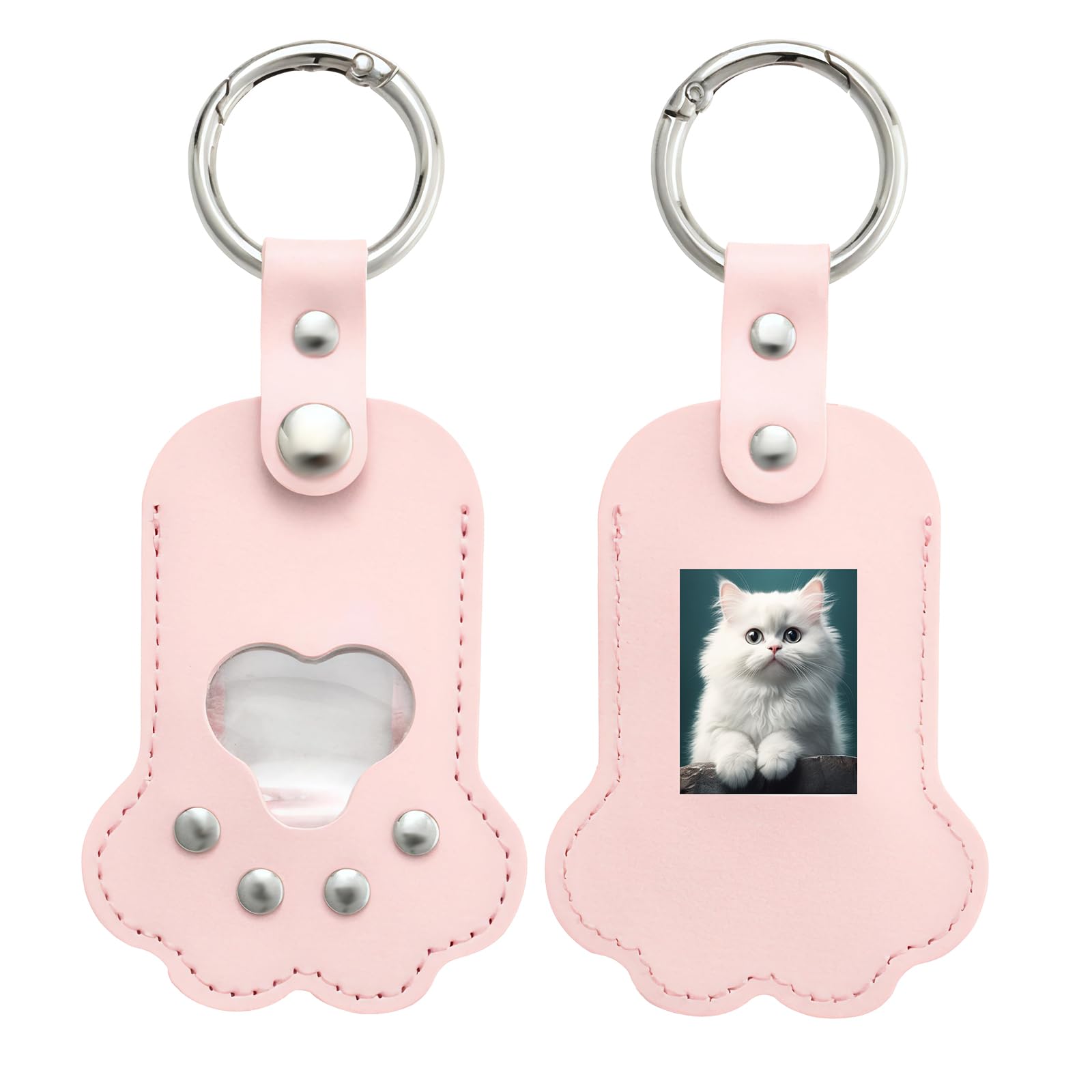 HINGTAI 2Pcs Pet Hair Keychain, Refillable Memorial Charm for Cat & Dog Fur, Photos, Leather Keepsake Gift for Pet Owners