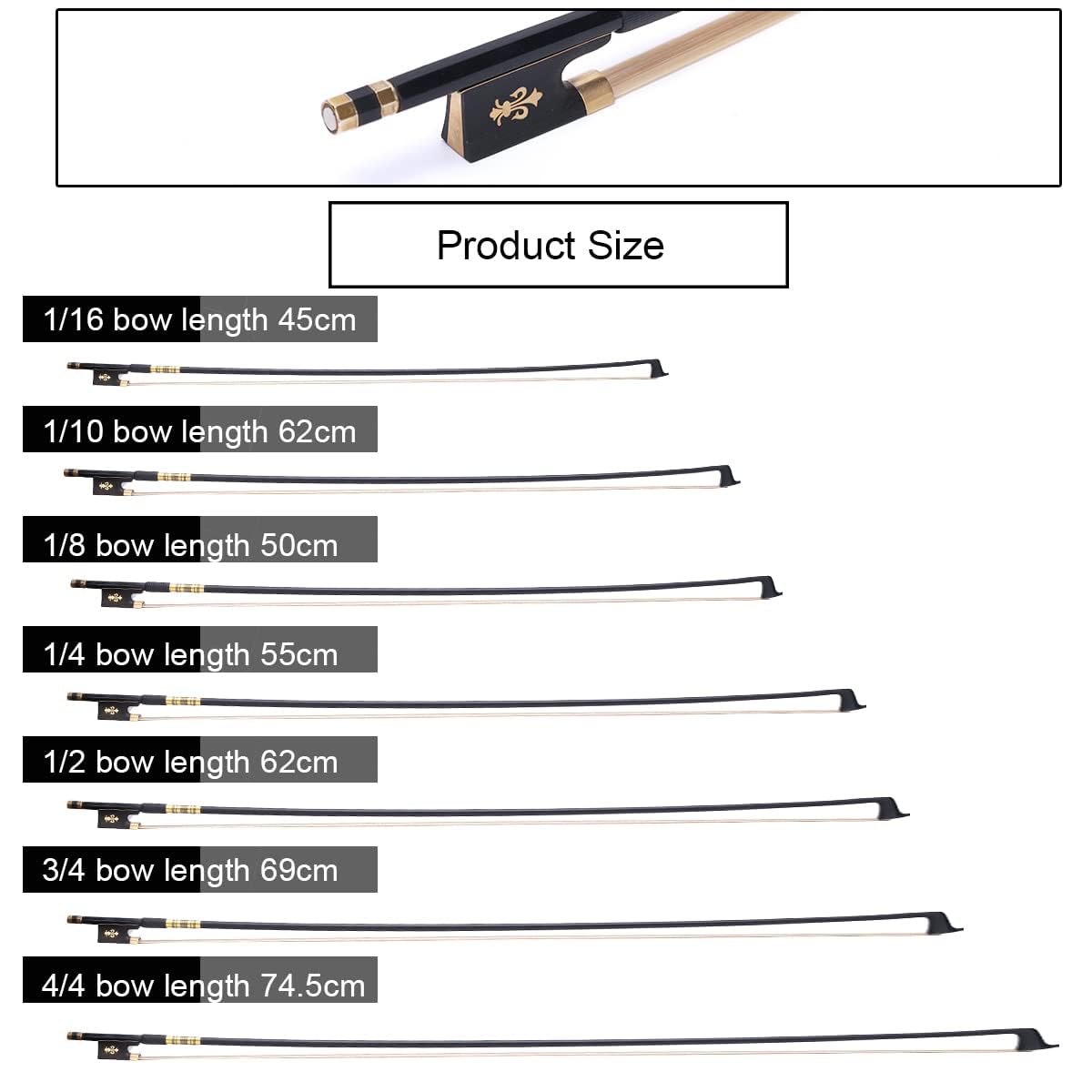 4/4 Professional Violino ad arco in fibra di carbonio - Arco da orchestra a grandezza naturale con pelo di crine mongolo e design Fleur-de-Lis, di livello professionale a bassa manutenzione