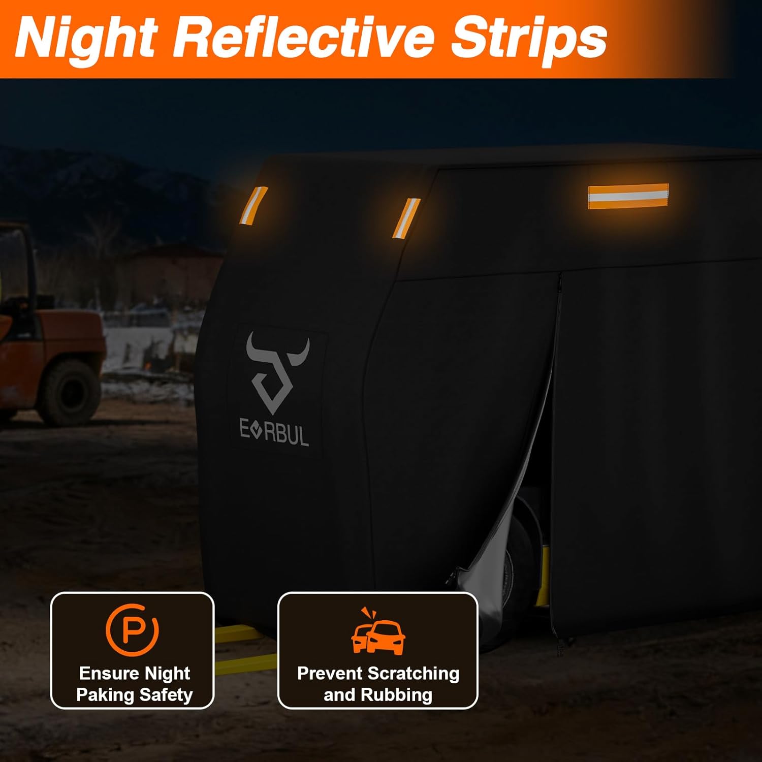 Full Forklift Cover Heavy Duty Waterproof Outdoor 420D Forklift Rain Cover All-Weather Protection with Zipper Door Reflective Strips Air Vents Windproof Buckle Storage Bag 100" L x 45" W x 80"H