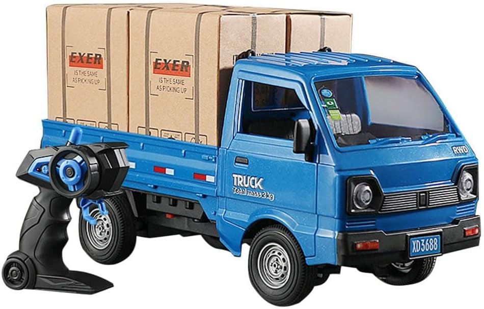 RC Remote Control Car Kei Truck, 1:16 Scale RC Transport Pickup Truck with Spray and Light, 2.4GHz All Terrain RC Cars for Kids and Adults (Blue)