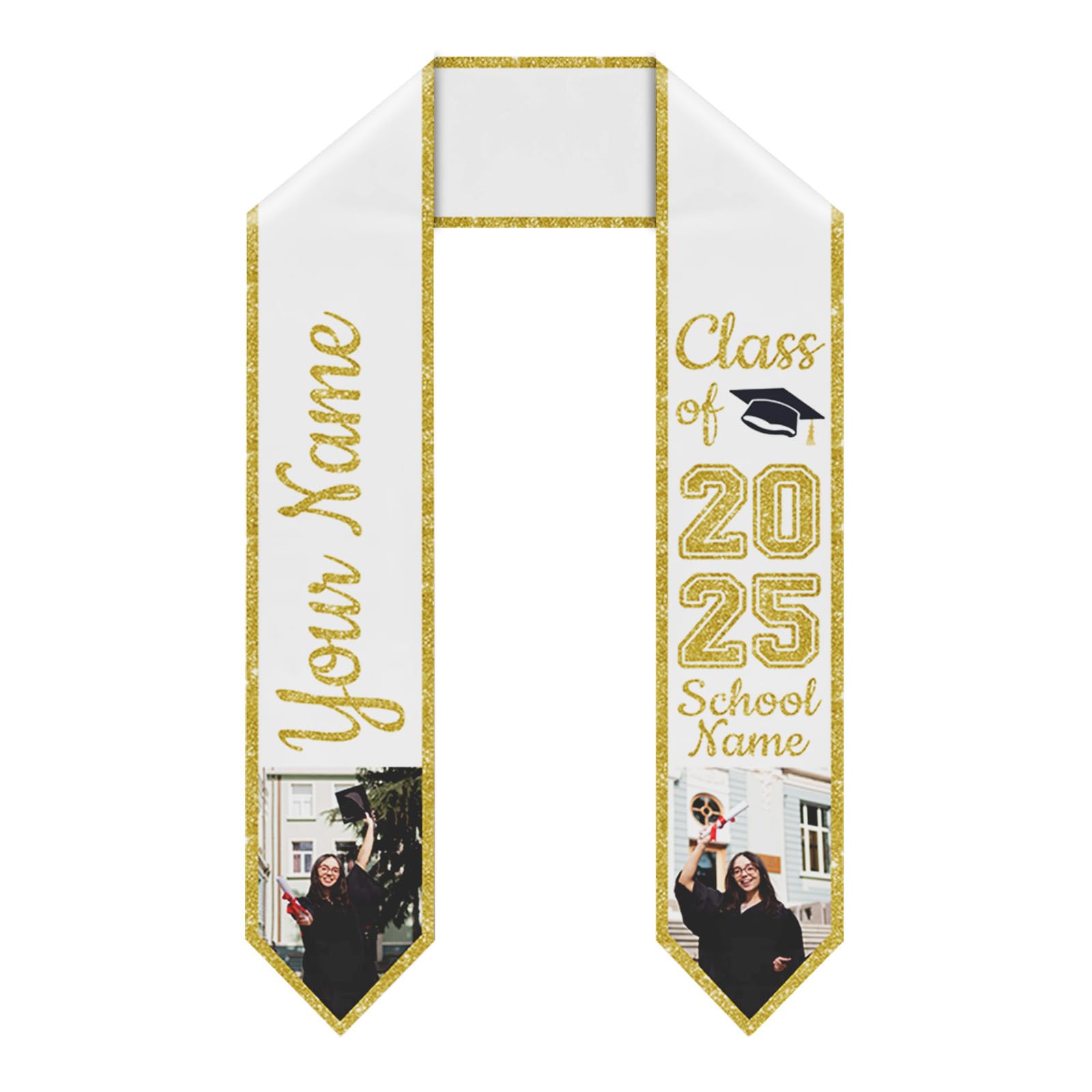ZCJB-WSRY Custom Graduation Stole Class of 2025,Double-sided Printing, Graduation Sash Gifts with Picture Name