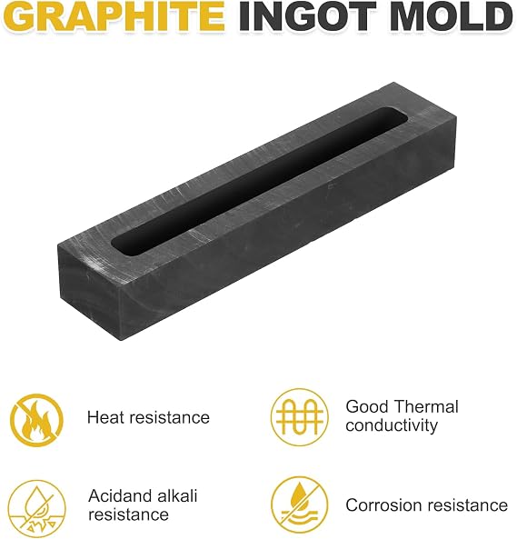 sourcing map Graphite Ingot Mould 120x25x17mm, Rectangle Crucible Mould for Casting Gold Silver Copper Brass Aluminum, Melting, Refining