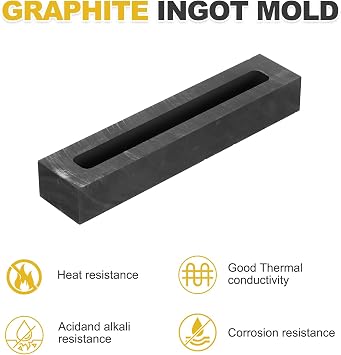 sourcing map Graphite Ingot Mould 120x25x17mm, Rectangle Crucible Mould for Casting Gold Silver Copper Brass Aluminum, Melting, Refining