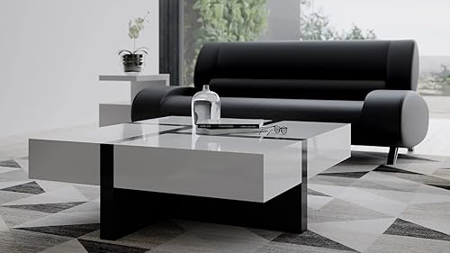 Miniatura 4 de Zuri Furniture - Mesa de centro cuadrada Mcintosh moderna en laca blanca brillante detalles de laca negra