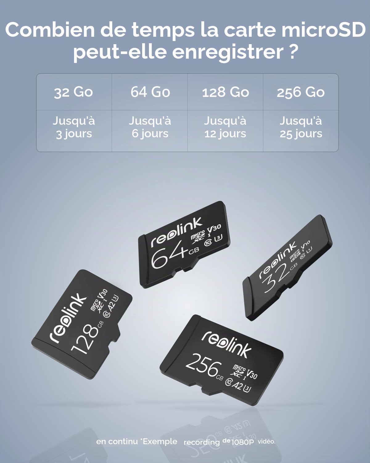 Reolink 256GB Carte microSD, Carte Mémoire microSDXC à Grande Vitesse A2 U3 de Classe 10, Compatible avec Caméra de Surveillance Reolink | Compatible avec Caméra de Surveillance Reolink